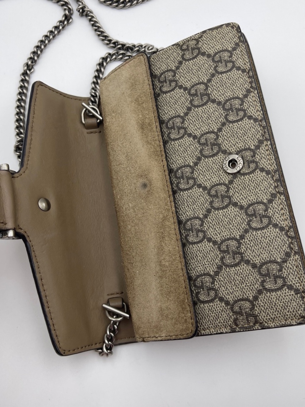 Gucci GG leather Supreme Super Mini Dionysus Bag Canvas Suede Chain Bag Purse - Picture 7 of 14